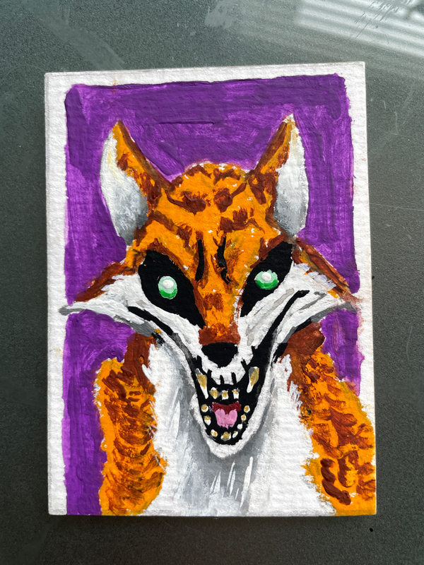 ACEO Original | Cryptid Zombie Animal Fox Horror Art Painting Sketch Card aceo art card