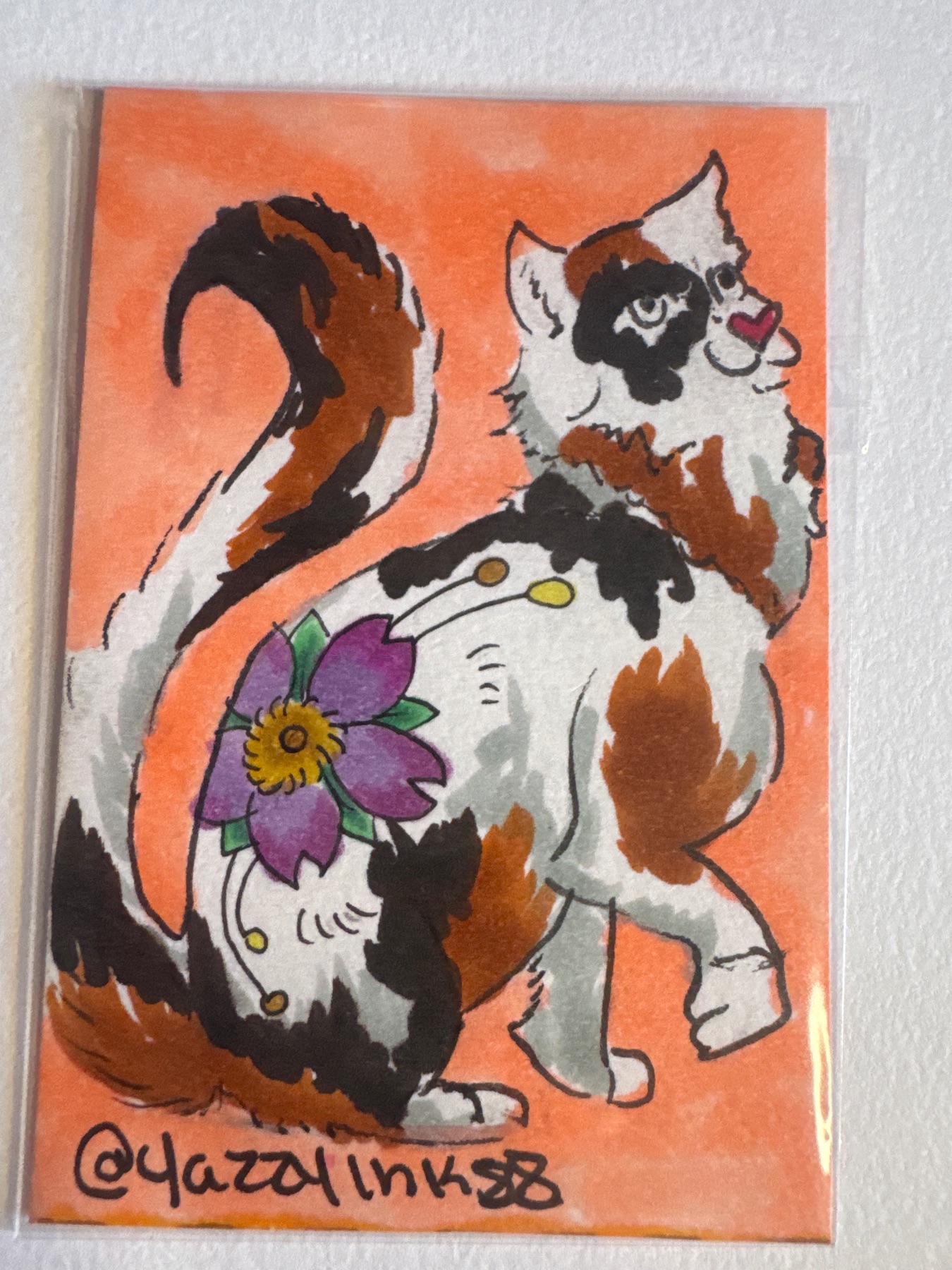 Calico Flower aceo art card