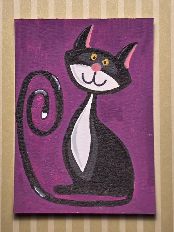 ACEO Original Acrylic on Paper- Tuxedo Cat aceo art card