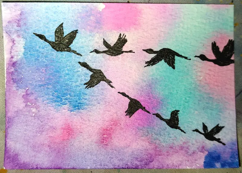 Birds in Flight aceo art card