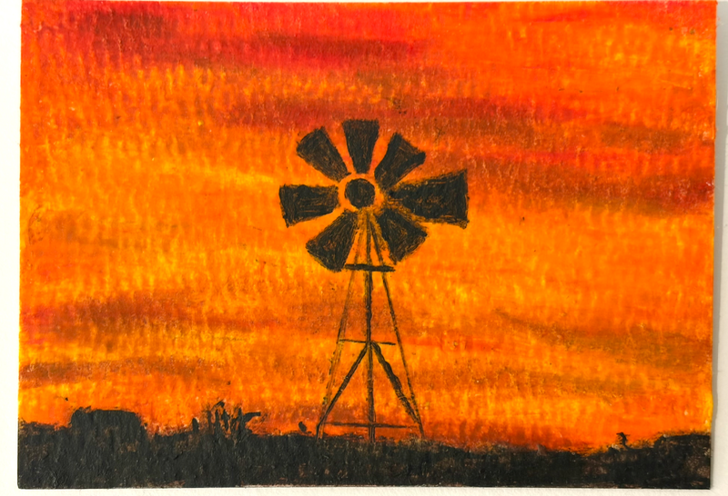 Windmill at Sunset aceo art card