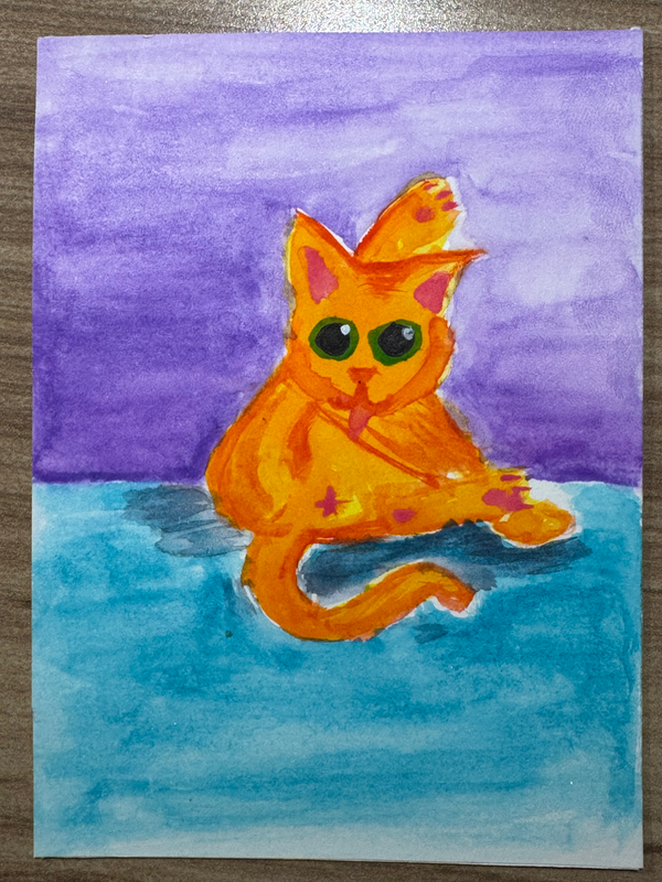 Cat mid-lick aceo art card