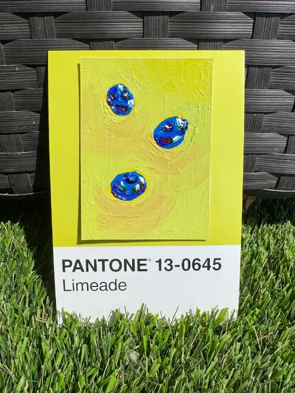 Three Bright Blueberries on Lime Green Background - Original ACEO Oil Painting aceo art card