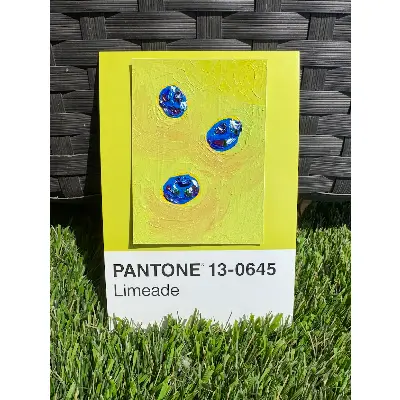 Three Bright Blueberries on Lime Green Background - Original ACEO Oil Painting aceo art card thumbnail 1