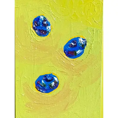 Three Bright Blueberries on Lime Green Background - Original ACEO Oil Painting aceo art card thumbnail 2