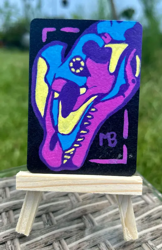 Retro Dilophosaurus Skull 6/6 aceo art card