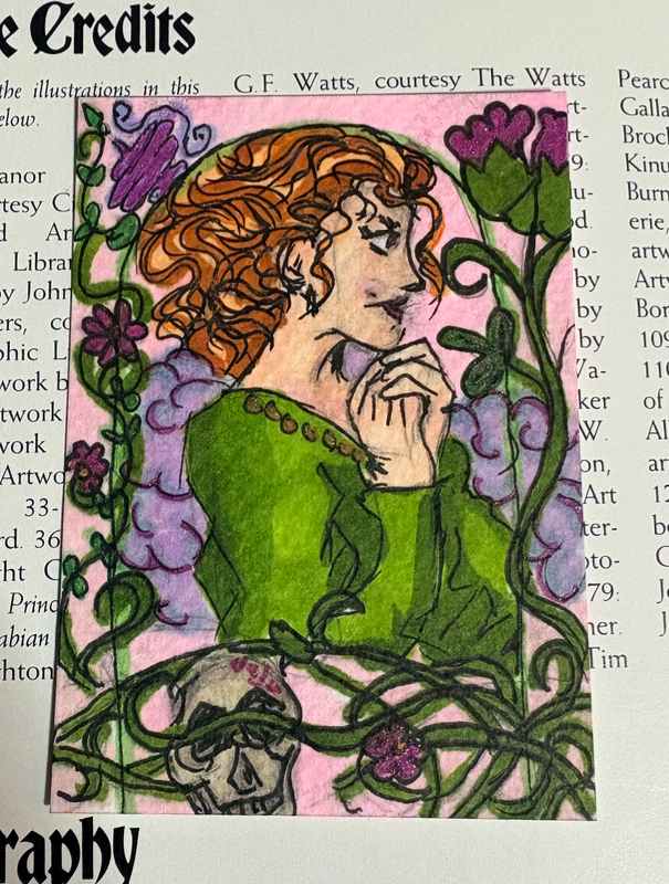“Lore of Love “ 1/3 Illustration Floral Lady Amongst Clouds aceo art card