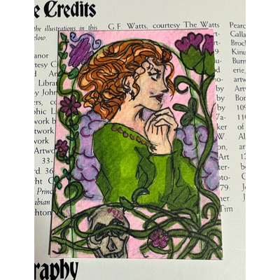 “Lore of Love “ 1/3 Illustration Floral Lady Amongst Clouds aceo art card thumbnail 1