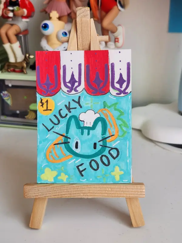 Lucky Food Cat Shop aceo art card
