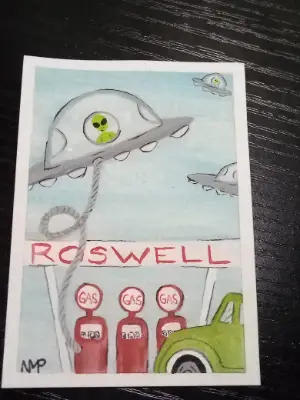 Roswell Pitstop aceo art card thumbnail 1