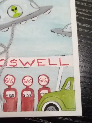 Roswell Pitstop aceo art card thumbnail 2