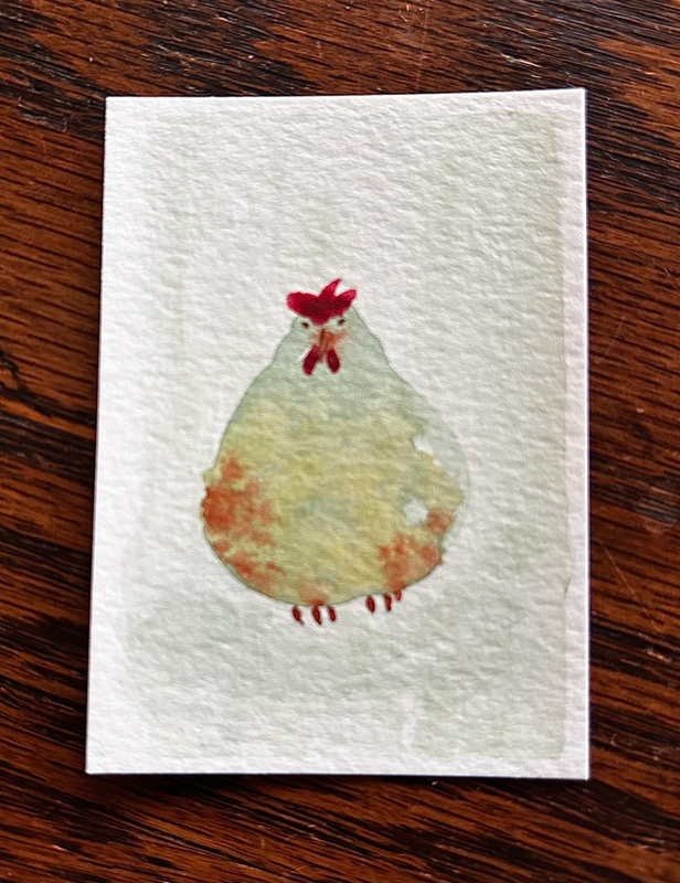 Nesting Chicken aceo art card