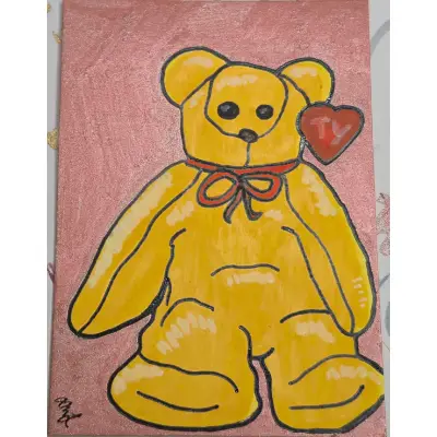 Teddy Beanie Baby Nostalgia aceo art card thumbnail 1