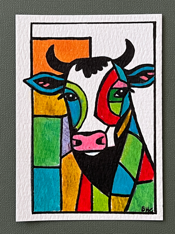 Happy Cow #4 aceo art card