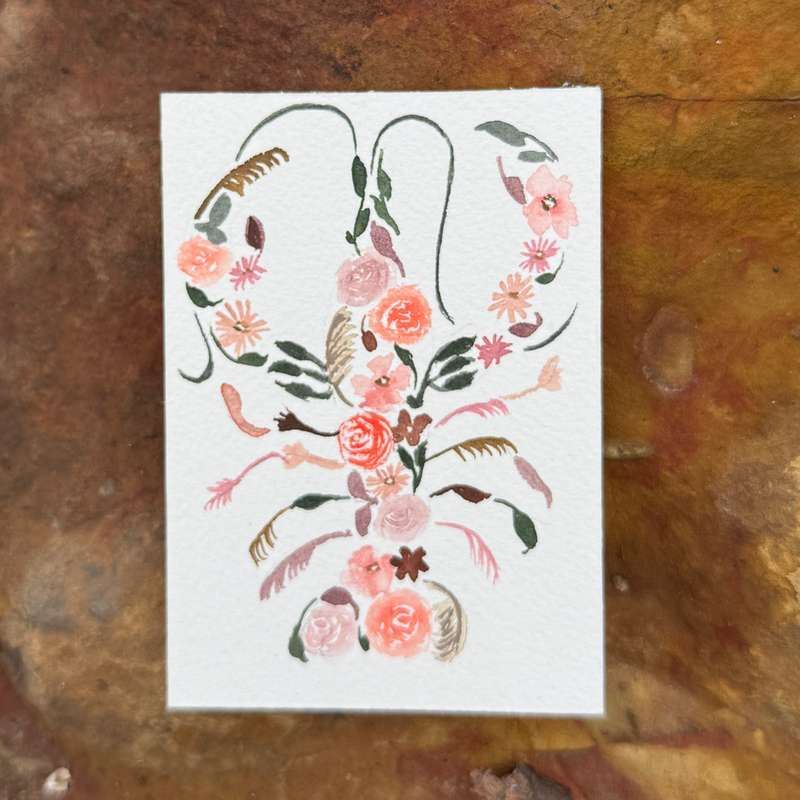 Crawfish Floral Pattern aceo art card