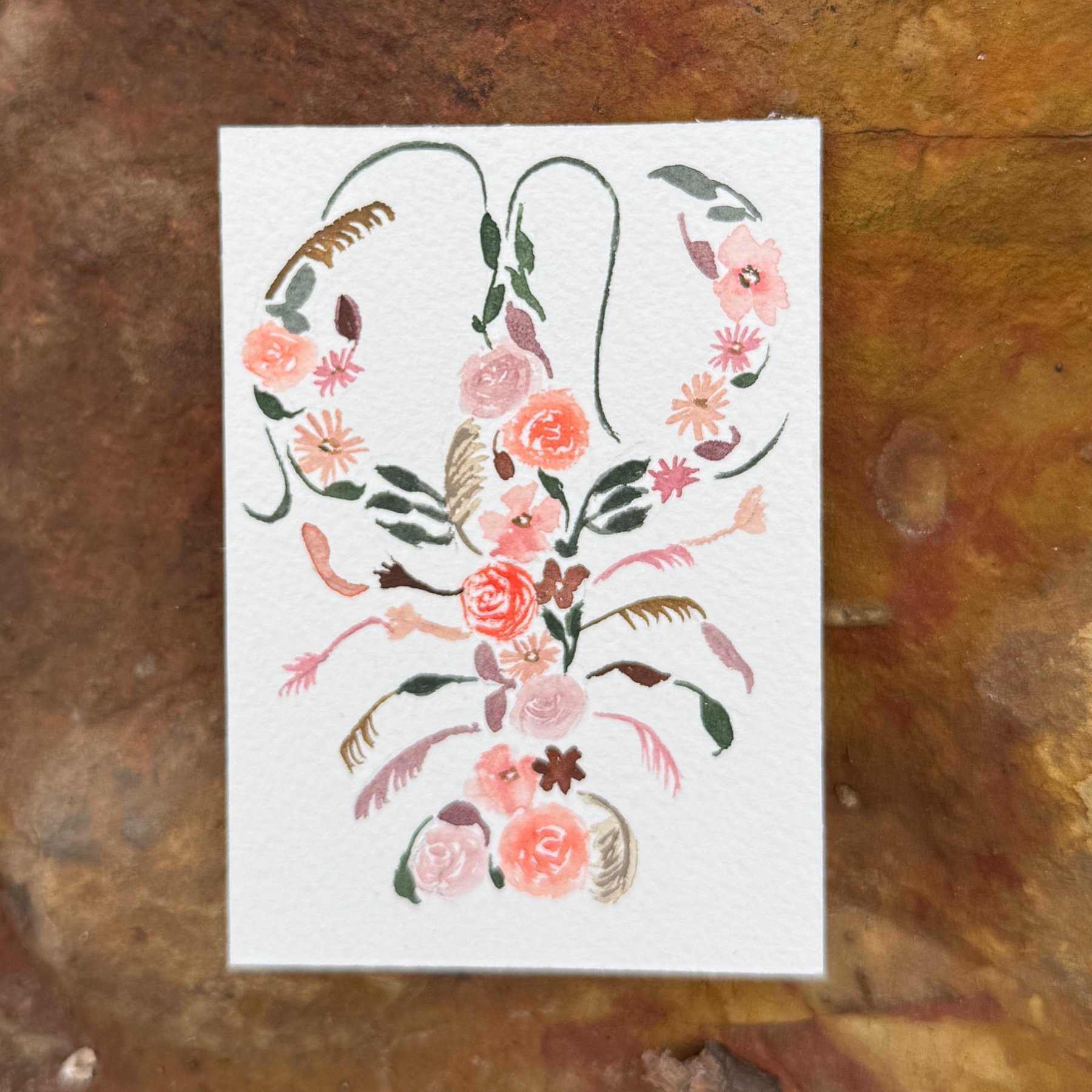 Crawfish Floral Pattern aceo art card