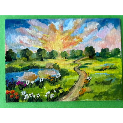 Golden Meadow Sunrise aceo art card thumbnail 1