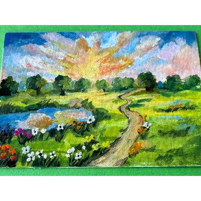 Golden Meadow Sunrise aceo art card thumbnail 3
