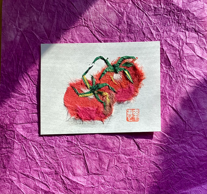 Japanese washi art - tomato aceo art card