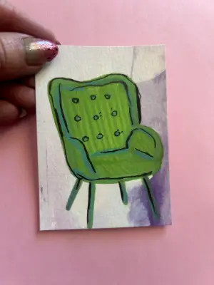 Original ACEO Green Arm Chair Sawyer Crane Art aceo art card thumbnail 1