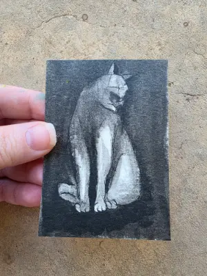Cat Study 4 aceo art card thumbnail 2