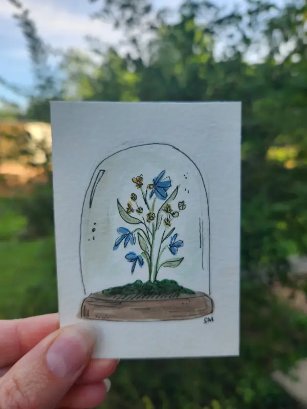 Blue floral Cloche aceo art card