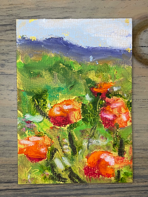 Poppies at Dusk aceo art card thumbnail 2