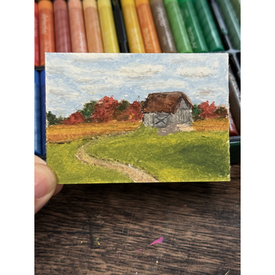 Fall Barn aceo art card thumbnail 1