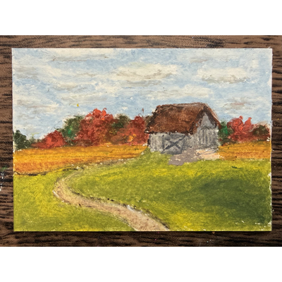 Fall Barn aceo art card thumbnail 2