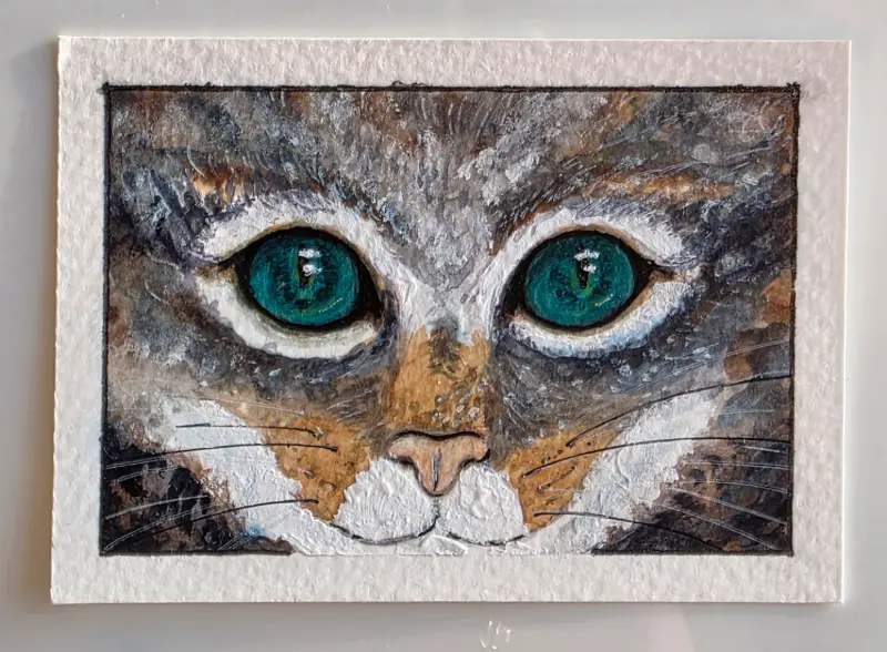 Green eyed cat aceo art card