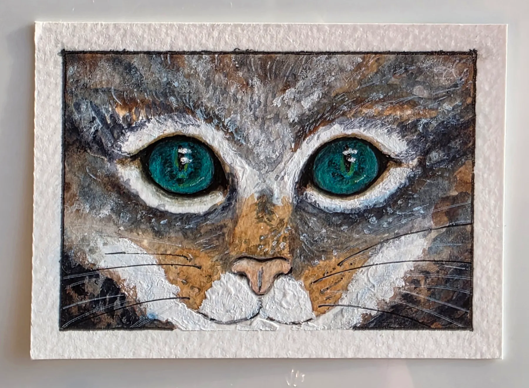 Green eyed cat aceo art card
