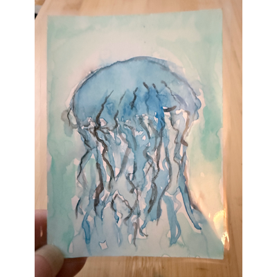 Blue octopus aceo art card thumbnail 2