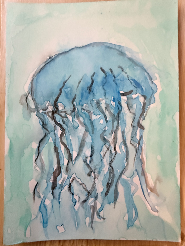 Blue octopus aceo art card