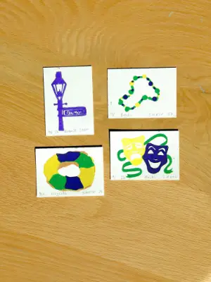 Mardi Gras King Cake New Orleans Tradition Hand-carved Lino Print Mini ACEO aceo art card thumbnail 2