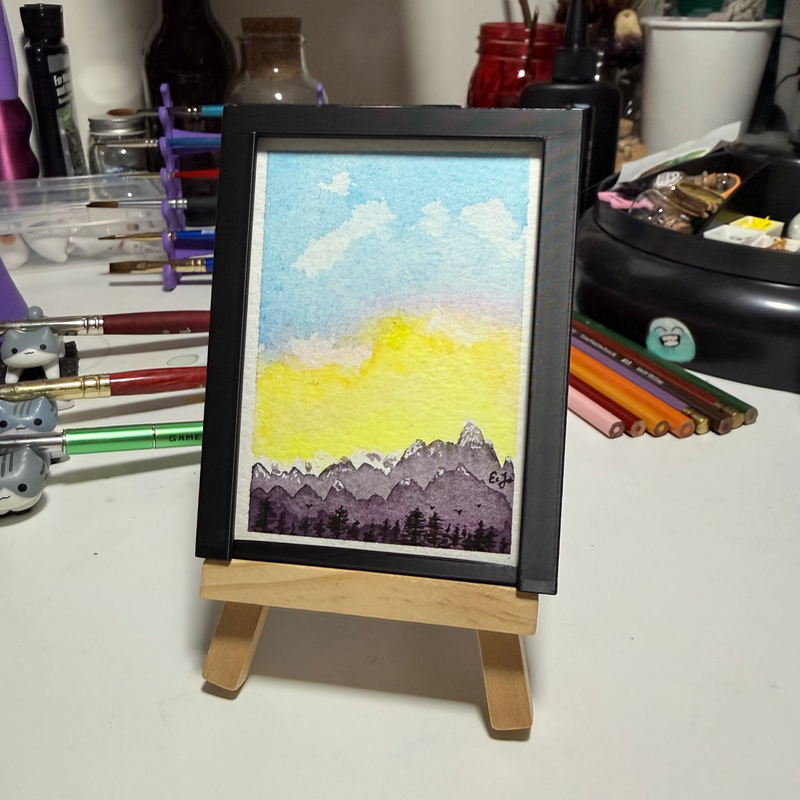 Sun-kissed Mountains aceo art card