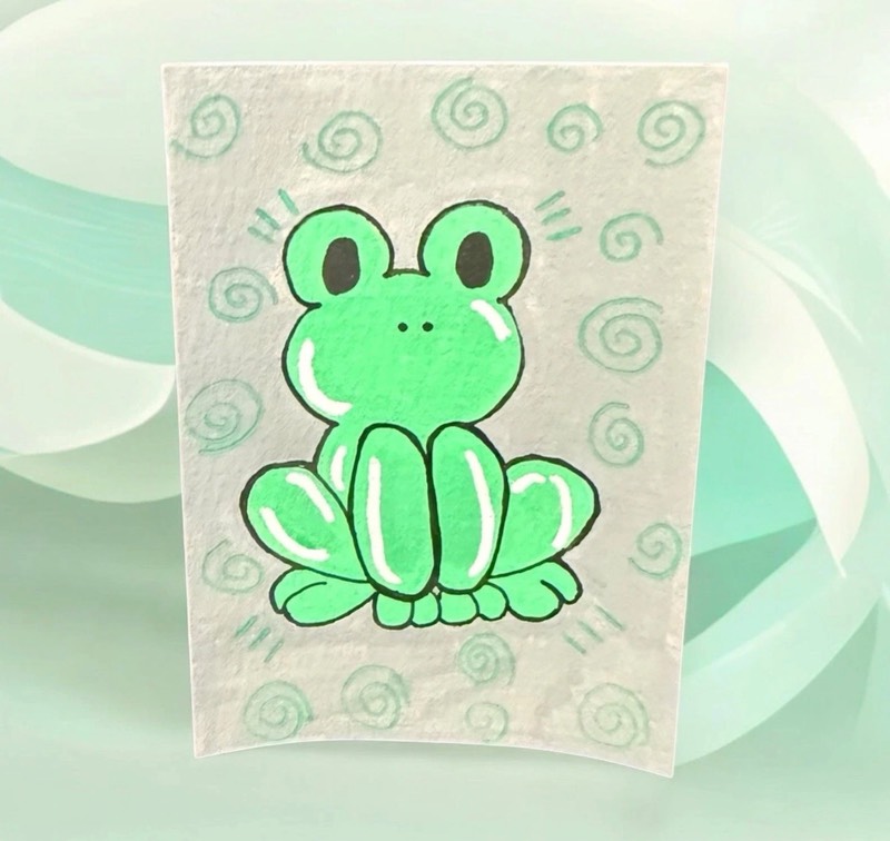 Balloon animal frog aceo art card