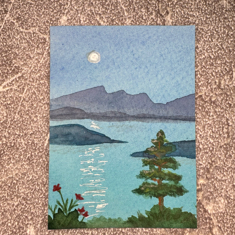 Moonlit Lake aceo art card