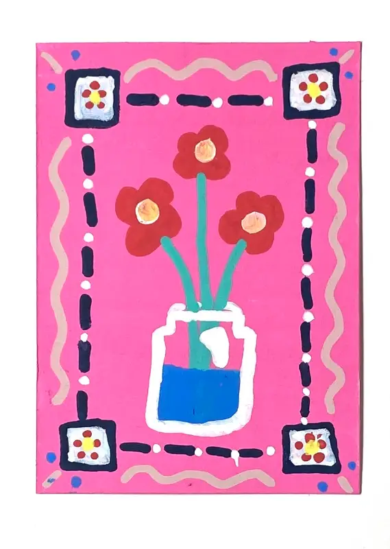 Red Flowers in a Jar aceo art card