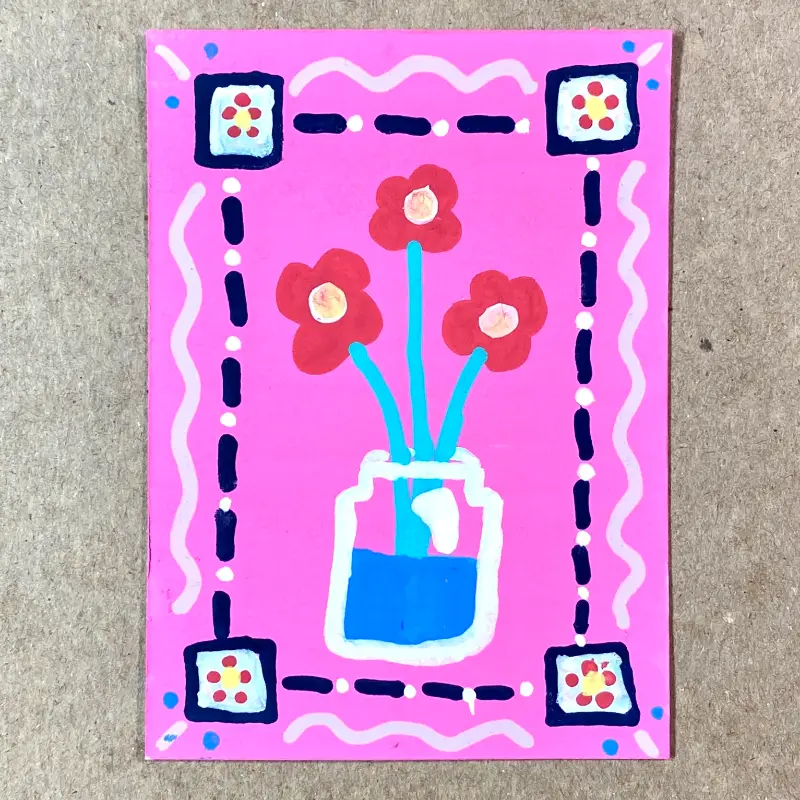 Red Flowers in a Jar aceo art card