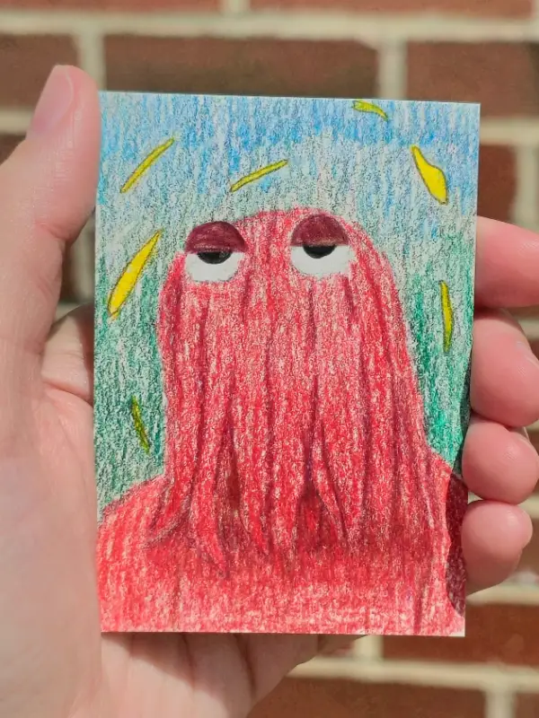 Red guy, Don't Hug Me I'm Scared aceo art card