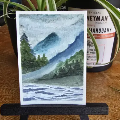 Fog on the Mountain aceo art card thumbnail 2