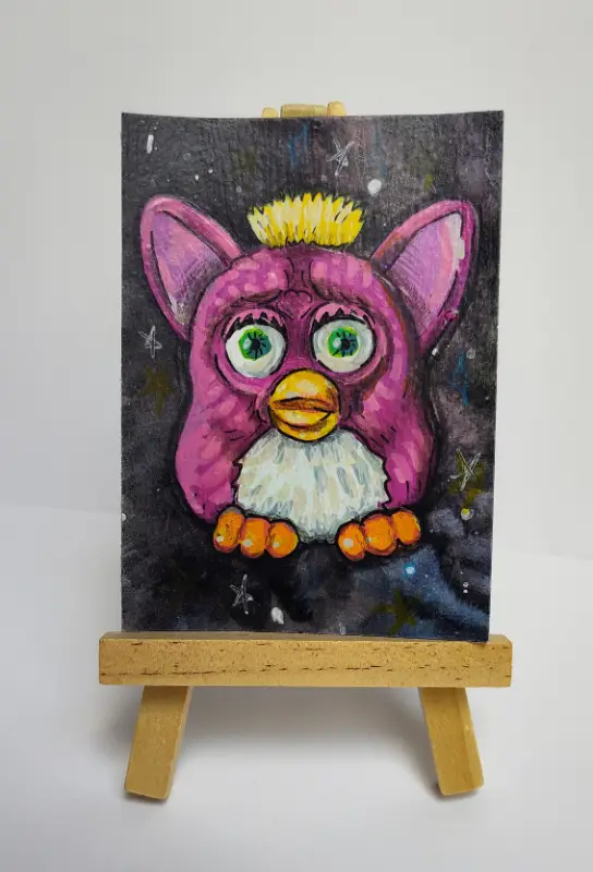 Pink Furby aceo art card