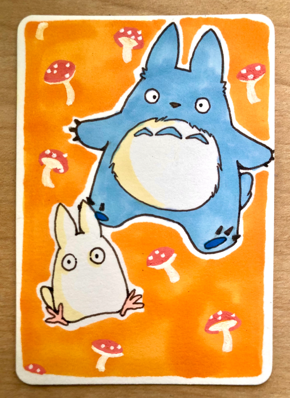 Mid Totoro and Mini Totoro aceo art card