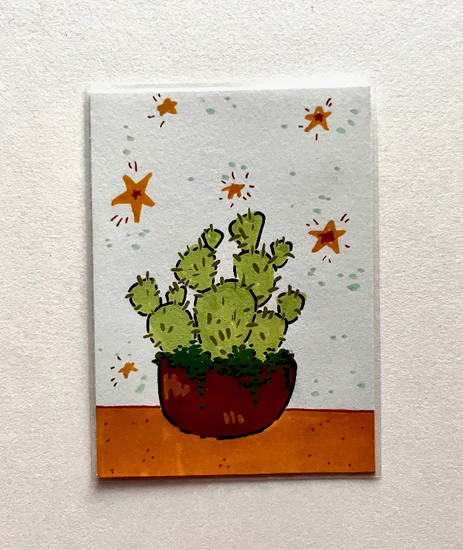 cute lil' prickly pear | acrylic marker, fine-tipped pen aceo art card