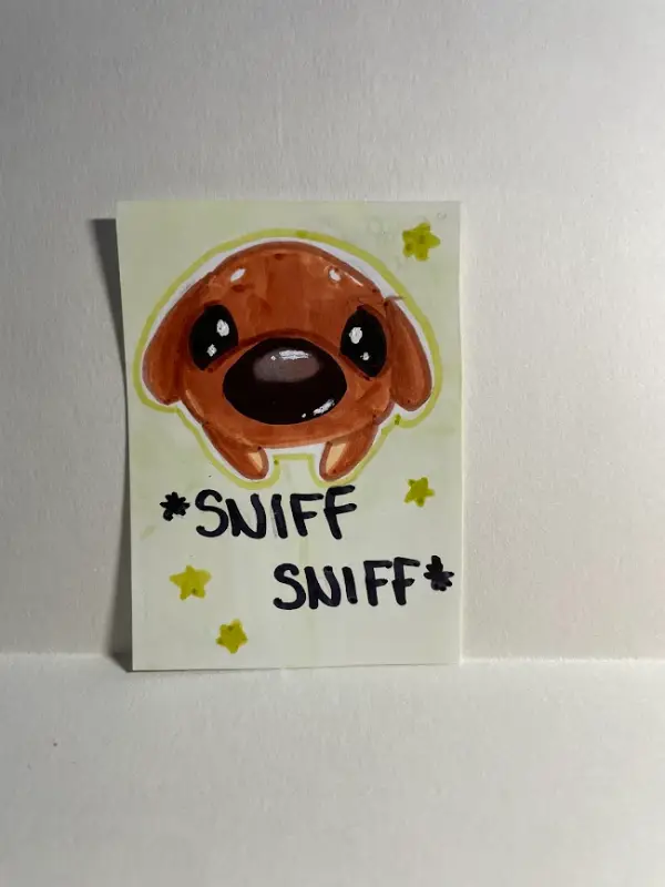 Aceo "Sniffer" Tiny brown puppy aceo art card