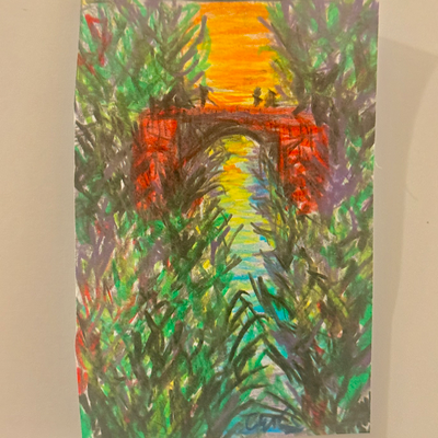 Red crossing aceo art card thumbnail 2