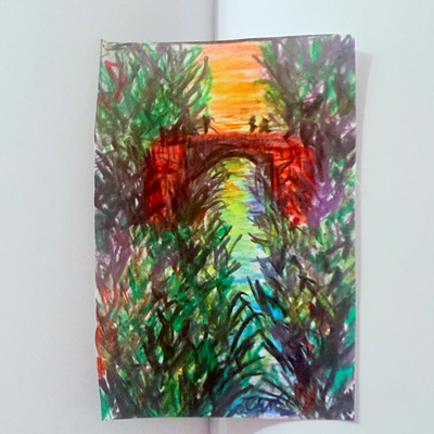 Red crossing aceo art card thumbnail 1