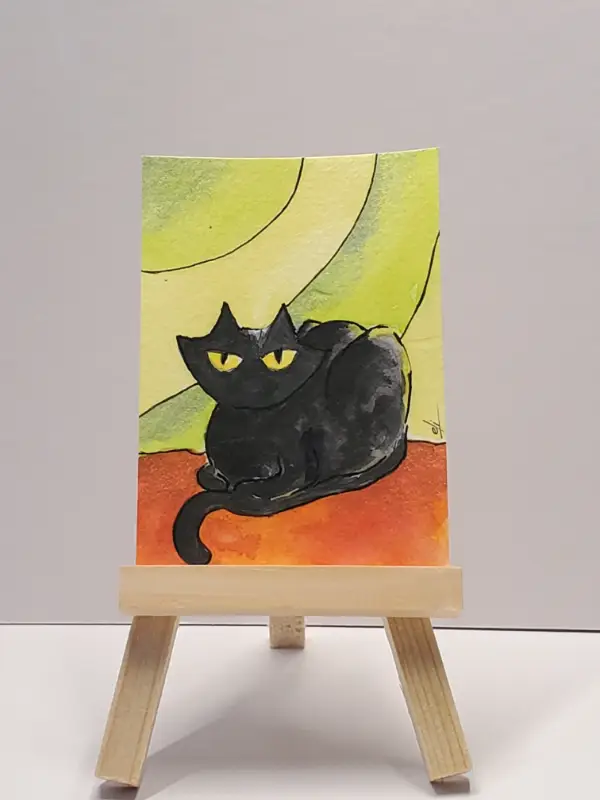 Bourbon Loaf Black Cat Series ACEO One Of A Kind Artwork 3.5x2.5 aceo art card