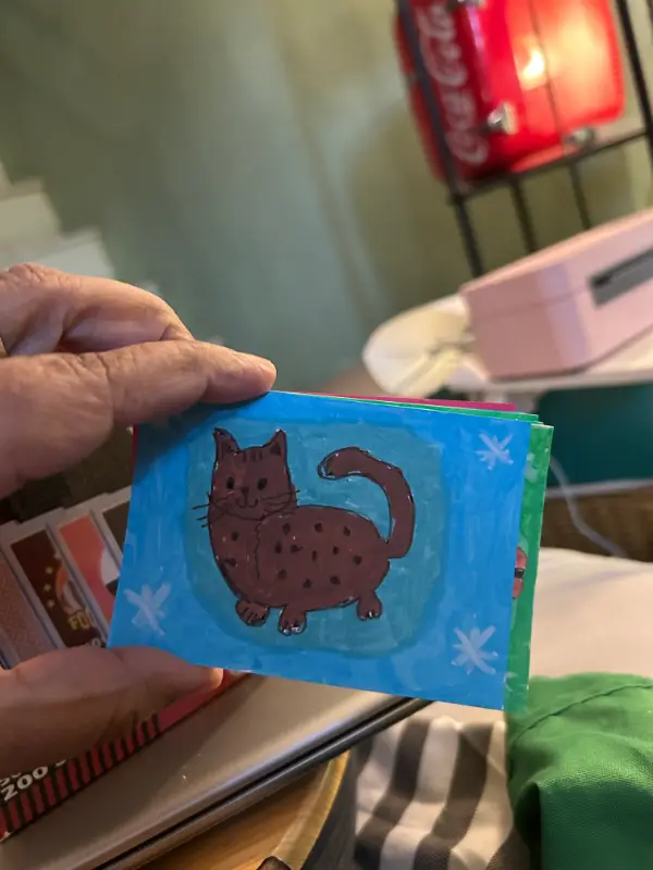 Orange Kitty Against a Blue Background aceo art card