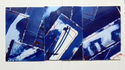 Blueprint Sewn Collage 3 Original ACEOs Cyanotype aceo art card thumbnail 5